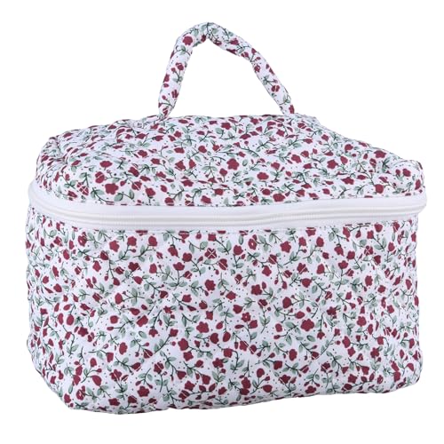 Gesteppte Make Up Tasche Mit Reißverschluss Blumenmuster Kulturbeutel Kosmetiktasche Modische Aufbewahrungslösung Für Frauen von MOIDHSAG