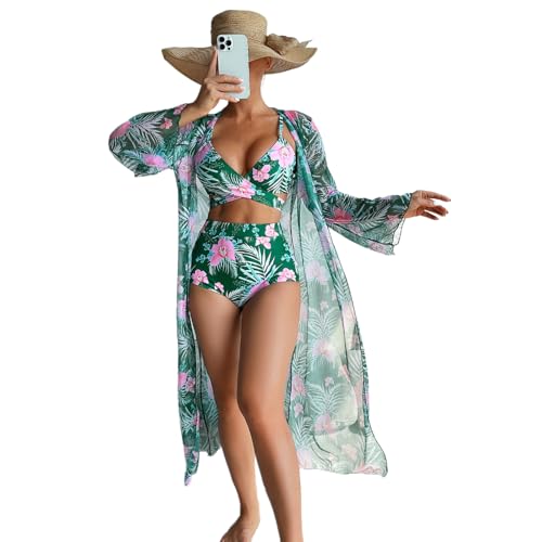 MOIDHSAG Badeanzug mit Blumenmuster für Damen, Jungen, Shorts, Bikinis-Set, dreiteiliger Badeanzug mit Strandkleidung von MOIDHSAG