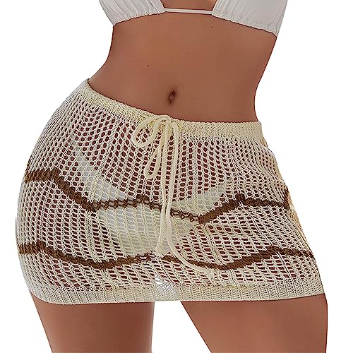 MOIDHSAG Durchsichtiger kurzer Sarong-Überzug für Damen, Kordelzug an der Taille, Badeanzug, Wickelrock, Badeanzug, Strand, Mini-Up-Bademode von MOIDHSAG