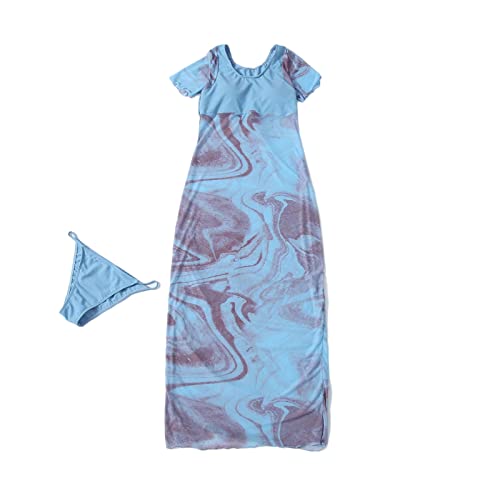 MOIDHSAG Frauen Badeanzug Sonnenschutz Abdeckung Kurzarm Beachwear Langes Kleid Perspektive Neck Bademode Urlaub von MOIDHSAG