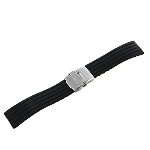 MOLERRI Schwarz Silikonkautschuk Uhrenarmbaender Armband Band Faltschliesse Wasserdicht 22mm von MOLERRI