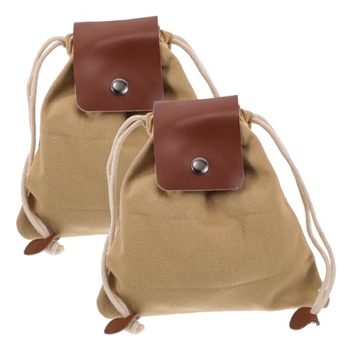 MOLUCKFU 2St Obstpflückbeutel wandertasche Camping-Outdoor-Futtertasche Outdoor Futterbeutel Futtertaschen Pilzkorb auf Nahrungssuche Kordelzugbeutel aus Segeltuch Futterkorb PU Khaki von MOLUCKFU