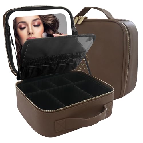MOMIRA Reise-Make-up-Tasche Kosmetiktasche mit beleuchtetem Spiegel, Einstellbarer Helligkeit in 3 Farbszenarien, wasserdichte Makeup-Trainingsbox, Geschenk für Frauen - Braun MOMIRA Reise-Make-up-Tasche Kosmetiktasche mit beleuchtetem Spiegel, Einstellbarer Helligkeit in 3 Farbszenarien, wasserdichte Makeup-Trainingsbox, Geschenk für Frauen - Braun von MOMIRA