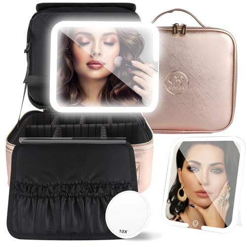 MOMIRA Reise-Schminktasche mit beleuchtetem Spiegel, einstellbare Helligkeit in 3 Farbszenarien, wasserdicht, 10x Vergrößerungsspiegel, drehbarer unabhängiger Lichtspiegel - Champagner MOMIRA Reise-Schminktasche mit beleuchtetem Spiegel, einstellbare Helligkeit in 3 Farbszenarien, wasserdicht, 10x Vergrößerungsspiegel, drehbarer unabhängiger Lichtspiegel - Champagner von MOMIRA