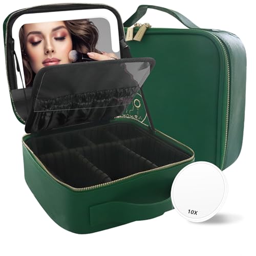 MOMIRA Reise-Schminktasche mit beleuchtetem Spiegel, einstellbare Helligkeit in 3 Farbszenarien, wasserdicht, 10x Vergrößerungsspiegel, drehbarer unabhängiger Lichtspiegel - Smaragdgrün MOMIRA Reise-Schminktasche mit beleuchtetem Spiegel, einstellbare Helligkeit in 3 Farbszenarien, wasserdicht, 10x Vergrößerungsspiegel, drehbarer unabhängiger Lichtspiegel - Smaragdgrün von MOMIRA