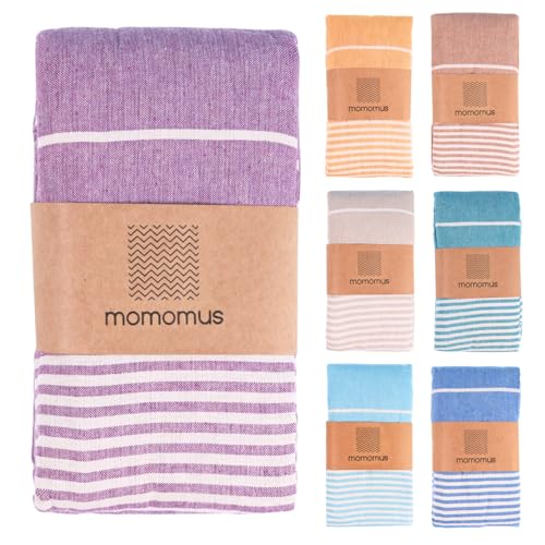 MOMOMUS Fouta XXL, Sandfrei, mit Fransen - Großes Strandtuch XXL, aus Baumwolle, Sandabweisend - Ideal für Picknicks am Strand - Violett, 210x240 cm von MOMOMUS