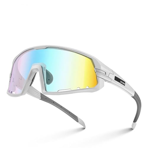 MOMOTOU Photochromische Fahrradbrille UV400 Sonnenbrille Sportbrille Windschutzscheibenbrille Outdoor MTB Racing Leichte flexible Brille (Schneeweiß) von MOMOTOU