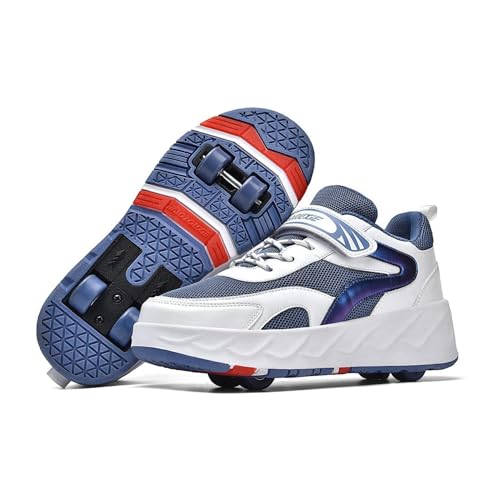 Schuhe mit Rollen für Jungen & Mädchen, Outdoor Turnschuhe mit Rollen Versenkbarer, Doppelreihe 4 Räder Trainer Outdoor Sport Skating Travel Roller Sneaker-Blau||32 EU von MOODEST