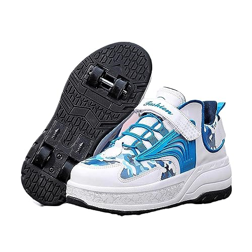 Schuhe mit Rollen für Jungen & Mädchen,Schuhe Rollschuhe,Abnehmbar Kinder Rollschuhe Schuhe mit 4 Rollen, Multifunktionale Schuhe,Outdoor Sneakers Turnschuhe Skateboard Schuhe -Blau||34 EU von MOODEST