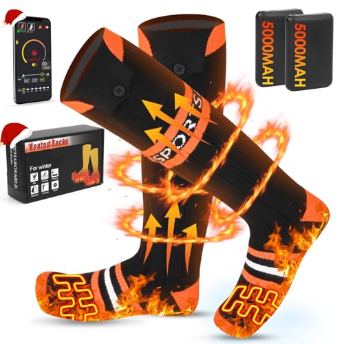 Beheizbare Socken, Beheizte Socken Herren Damen 5000mAh Akku Elektrische Wärmesocken, Wiederaufladbaren Heizsocken mit APP or Fernsteurung, Geeignet für Outdoor Skifahren Camping Wandern von MOOKLIN ROAM