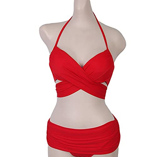 MOONDAME Frauen 2 Stück Set Criss Für Wrap Push Up Bügel Badeanzug Geraffte Schwimmen Böden Solide Bade S von MOONDAME