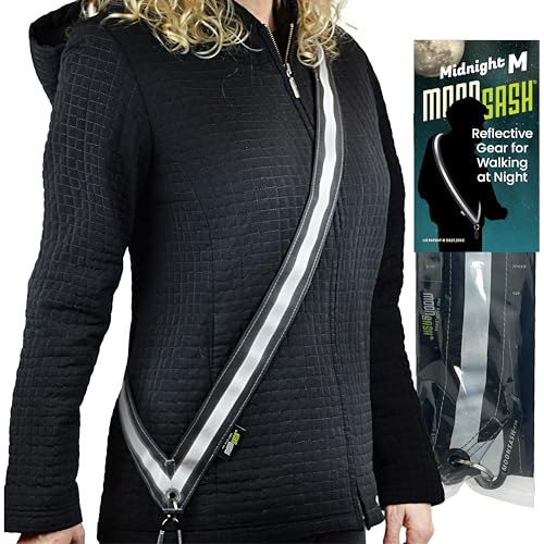 MOONSASH Jungen, Mädchen, Herren, Damen, Jugendliche Midnight (M-152,4 cm Schlaufe) Reflektierende Ausrüstung für Spaziergänge bei Nacht, Silber, schwarz, MED (60" Loop) von MOONSASH