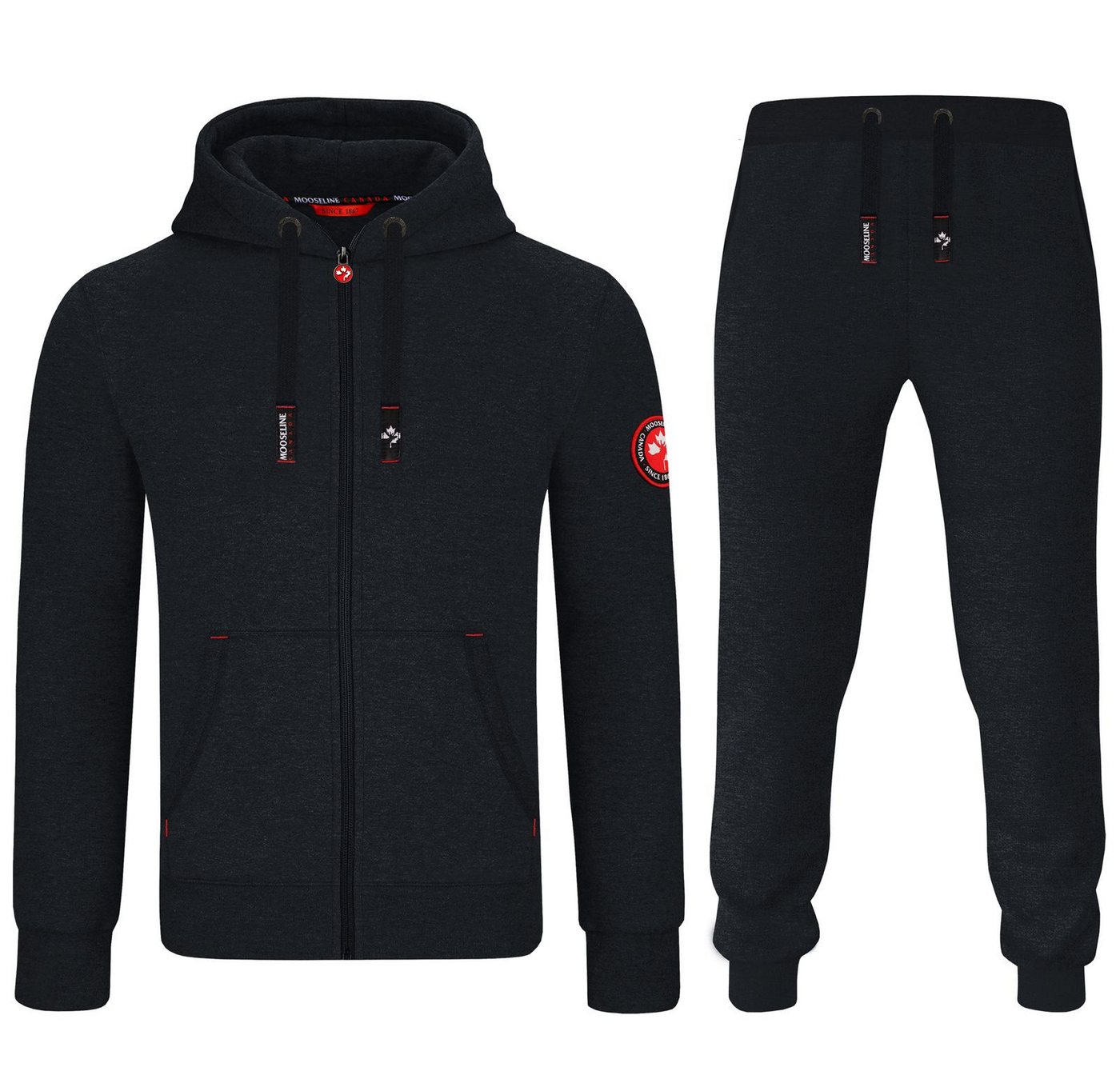 MOOSLINE Jogginganzug Herren Schwarz - rotes Stoffpatch (2-tlg), rote Patches, mit Kapuze von MOOSLINE