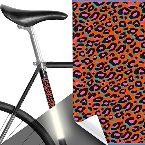 MOOXIBIKE I Reflektor Aufkleber, Panel Leopard NEON orange pink, Rahmenschutzaufkleber und Sicherungsmarkierung für Fahrrad, Rennrad, Trekkingrad, Mountainbike, Rollator bis circa 15 cm Rahmenumfang von MOOXIBIKE