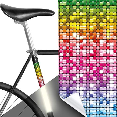 MOOXIBIKE Panel Rainbow Glamour Disco bunt reflektierend, Rahmenschutzaufkleber für Rennrad, MTB, Trekkingrad, Fixie, Mountainbike, Hollandrad, Citybike, Scooter, Rollator bis circa 15 cm Rahmenumfang von MOOXIBIKE
