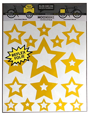 MOOXIBIKE I Sticker Set Star Gelb reflektierend, für Cargobike, Lastenrad, Fahrrad, Scooter, Roller & Helm, auch für Rennrad, Trekkingrad, Fixie, Mountainbike, Hollandrad, Citybike, Rollator & E-Bike von MOOXIBIKE
