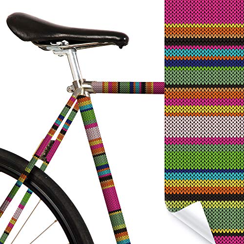 MOOXIBIKE l Urban Knitting Streifen bunt Mini Fahrradfolie mit Muster für Rennrad, MTB, Trekkingrad, Fixie, Hollandrad, Citybike, Scooter, Rollator für circa 13 cm Rahmenumfang von MOOXIBIKE