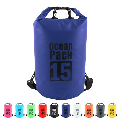 MORAINJAY Blaue 15-Liter-Boots-Trockentaschen, wasserdichte Tasche mit langem, verstellbarem Schultergurt, perfekt zum Angeln/Rafting/Schwimmen von MORAINJAY