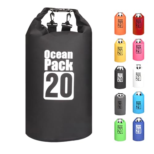 MORAINJAY Dry Bag 20L Schwarz wasserdichte Tasche,2L/5L/10L/15L/20L/30L Wasserfester Packsack mit Verstellbarer Schulterriemen,Wasserdichter Rucksack,wasserdichte Seesack für Schwimmen,Kajak,Rafting MORAINJAY Dry Bag 20L Schwarz wasserdichte Tasche,2L/5L/10L/15L/20L/30L Wasserfester Packsack mit Verstellbarer Schulterriemen,Wasserdichter Rucksack,wasserdichte Seesack für Schwimmen,Kajak,Rafting von MORAINJAY