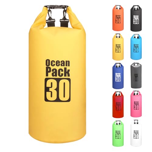 MORAINJAY Dry Bag 30L Gelb wasserdichte Tasche,2L/5L/10L/15L/20L/30L Wasserfester Packsack mit Verstellbarer Schulterriemen,Wasserdichter Rucksack,wasserdichte Seesack für Schwimmen,Kajak,Rafting von MORAINJAY