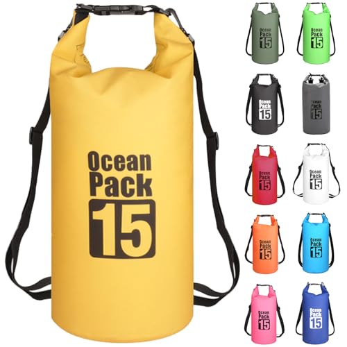 MORAINJAY Dry Bag 15L Gelb wasserdichte Tasche,2L/5L/10L/15L/20L/30L Wasserfester Packsack mit Verstellbarer Schulterriemen,Wasserdichter Rucksack,wasserdichte Seesack für Schwimmen,Kajak,Rafting MORAINJAY Dry Bag 15L Gelb wasserdichte Tasche,2L/5L/10L/15L/20L/30L Wasserfester Packsack mit Verstellbarer Schulterriemen,Wasserdichter Rucksack,wasserdichte Seesack für Schwimmen,Kajak,Rafting von MORAINJAY