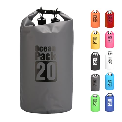 MORAINJAY Dry Bag 20L Grau wasserdichte Tasche,2L/5L/10L/15L/20L/30L Wasserfester Packsack mit Verstellbarer Schulterriemen,Wasserdichter Rucksack,wasserdichte Seesack für Schwimmen,Kajak,Rafting MORAINJAY Dry Bag 20L Grau wasserdichte Tasche,2L/5L/10L/15L/20L/30L Wasserfester Packsack mit Verstellbarer Schulterriemen,Wasserdichter Rucksack,wasserdichte Seesack für Schwimmen,Kajak,Rafting von MORAINJAY