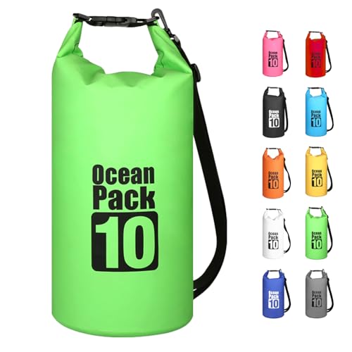 MORAINJAY Grüne 10-Liter-Boots-Trockentaschen, wasserdichte Tasche mit langem verstellbarem Schultergurt, perfekt zum Angeln/Rafting/Schwimmen von MORAINJAY