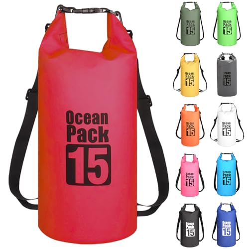 MORAINJAY Dry Bag 15L Rot wasserdichte Tasche,2L/5L/10L/15L/20L/30L Wasserfester Packsack mit Verstellbarer Schulterriemen,Wasserdichter Rucksack,wasserdichte Seesack für Schwimmen,Kajak,Rafting MORAINJAY Dry Bag 15L Rot wasserdichte Tasche,2L/5L/10L/15L/20L/30L Wasserfester Packsack mit Verstellbarer Schulterriemen,Wasserdichter Rucksack,wasserdichte Seesack für Schwimmen,Kajak,Rafting von MORAINJAY