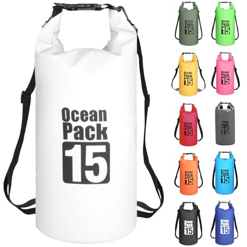 MORAINJAY Dry Bag 15L Weiß wasserdichte Tasche,2L/5L/10L/15L/20L/30L Wasserfester Packsack mit Verstellbarer Schulterriemen,Wasserdichter Rucksack,wasserdichte Seesack für Schwimmen,Kajak,Rafting MORAINJAY Dry Bag 15L Weiß wasserdichte Tasche,2L/5L/10L/15L/20L/30L Wasserfester Packsack mit Verstellbarer Schulterriemen,Wasserdichter Rucksack,wasserdichte Seesack für Schwimmen,Kajak,Rafting von MORAINJAY