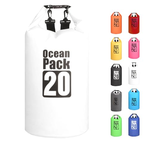 MORAINJAY Dry Bag 20L Weiß wasserdichte Tasche,2L/5L/10L/15L/20L/30L Wasserfester Packsack mit Verstellbarer Schulterriemen,Wasserdichter Rucksack,wasserdichte Seesack für Schwimmen,Kajak,Rafting MORAINJAY Dry Bag 20L Weiß wasserdichte Tasche,2L/5L/10L/15L/20L/30L Wasserfester Packsack mit Verstellbarer Schulterriemen,Wasserdichter Rucksack,wasserdichte Seesack für Schwimmen,Kajak,Rafting von MORAINJAY