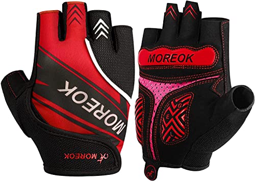 MOREOK Fahrradhandschuhe für Herren Damen Sommer Radsporthandschuhe Halbfinger 5MM SBR Gel rutschfeste/stoßdämpfende Handschuhe hellrot-S von MOREOK