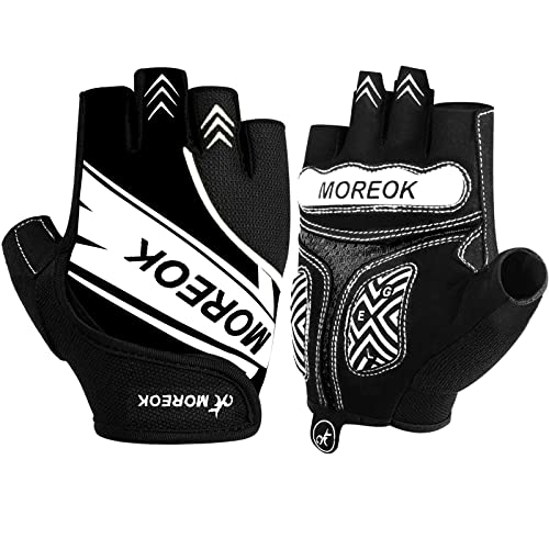 MOREOK Fahrradhandschuhe für Herren Damen Sommer Radsporthandschuhe Halbfinger 5MM SBR Gel rutschfeste/stoßdämpfende Handschuhe helles Schwarz-L von MOREOK