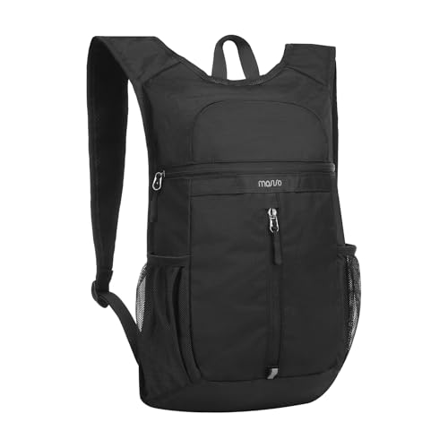 MOSISO 10L Leichtgewicht Wander Daypack Klein Packbar Wanderrucksack für Männer Frauen, Lässig Faltbar Day Pack Schultertasche mit Front Vertikale Tasche Camping Draußen, Schwarz von MOSISO