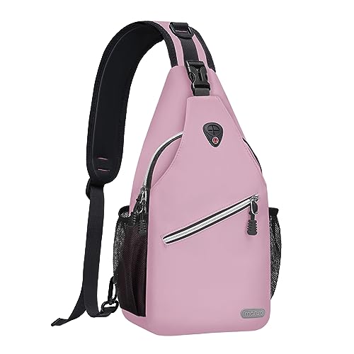 MOSISO Brusttasche Sling Bag Sling Rucksack Schulterrucksack,Polyester Multipurpose Crossbody Schultertasche Umhängetasche Sporttasche Reise Wander Daypack für Herren Damen, Sanftes Rosa von MOSISO