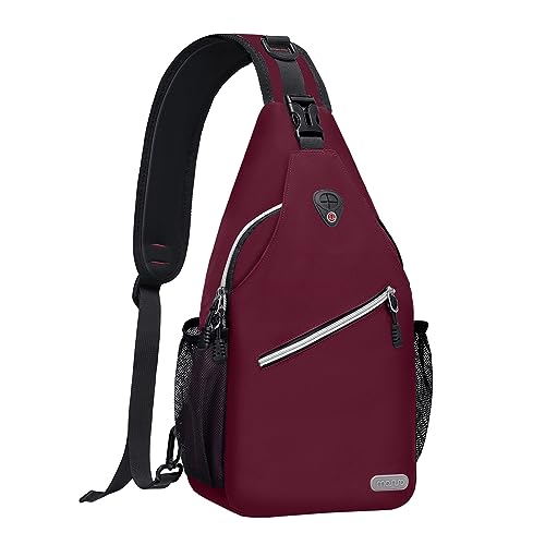 MOSISO Brusttasche Sling Bag Sling Rucksack Schulterrucksack,Polyester Multipurpose Crossbody Schultertasche Umhängetasche Sporttasche Reise Wander Daypack für Herren Damen, Weinrot von MOSISO