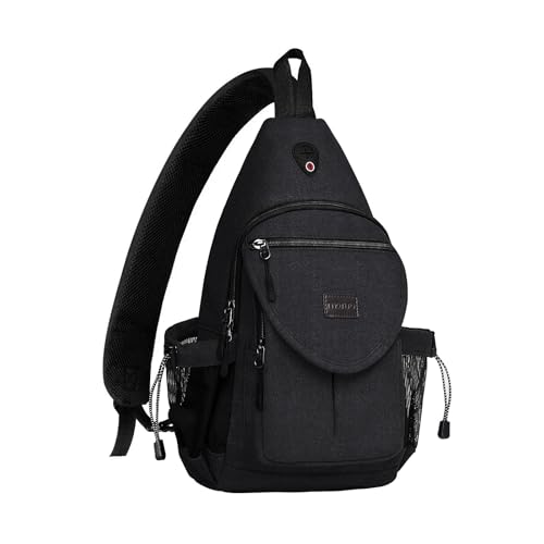 MOSISO Sling Rucksack, Canvas Crossbody Wandern Daypack Tasche mit Anti-Diebstahl Tasche, Schwarz MOSISO Sling Rucksack, Canvas Crossbody Wandern Daypack Tasche mit Anti-Diebstahl Tasche, Schwarz von MOSISO
