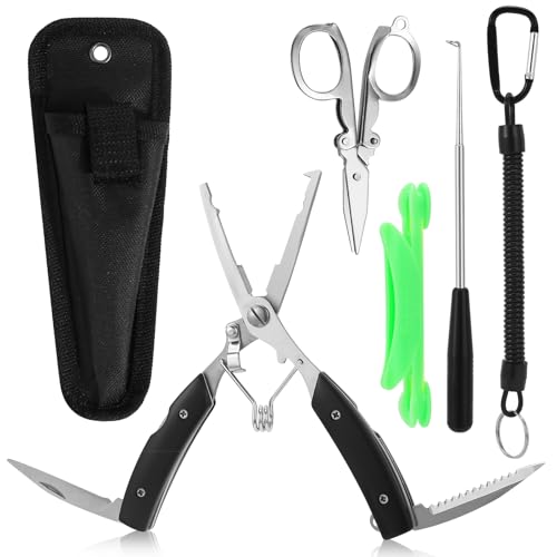 MOSTFUN 6 Stück Multifunktionale Angelzange Set mit Hakenlöser Angeln, Faltbar Schere, Scheide, Lanyard, Winding Line Organizer, Angelzubehör für Angelhaken und Sprengringe Entfernen MOSTFUN 6 Stück Multifunktionale Angelzange Set mit Hakenlöser Angeln, Faltbar Schere, Scheide, Lanyard, Winding Line Organizer, Angelzubehör für Angelhaken und Sprengringe Entfernen von MOSTFUN