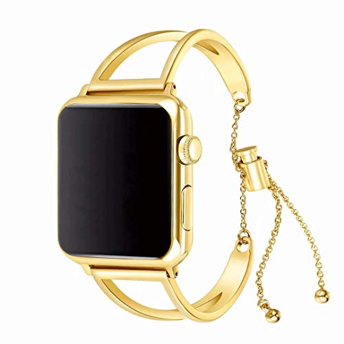 Armband Edelstahl Gold Kompatibel mit Apple Watch Series 3 42mm, Edelstahl Metall Armbänder Strap Replacement Uhrenarmband kompatibel mit Apple Watch 42mm 44mm 45mm 49mm Series 9 8 7 6 SE 5 4 3 2 1 von MOTALER