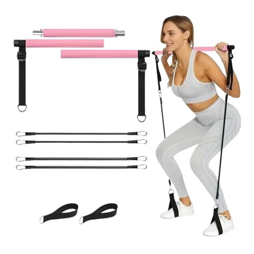 MOTOGZRGQ Pilates Bar Kit with Resistance Bands,3-Section Pilates Bar with Stackable Bands Workout Equipment for Legs,Hip,Waist and Arm(Pink) von MOTOGZRGQ