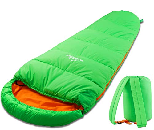 MOUNTREX Kinderschlafsack - Tragbar wie EIN Rucksack - Schlafsack für Kinder (175 x 70 x 45 cm) - Outdoor, Reise, Zelten, Camping – Mumienschlafsack Leicht & Kompakt - 100% Baumwolle Innenfutter von MOUNTREX