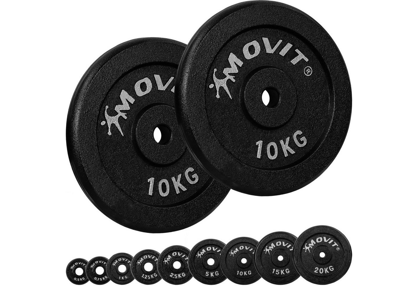 MOVIT Hantelscheiben Hantelscheiben Set PRO Gusseisen, Hantel, 20,00 kg, (Set, 2-tlg), 0,5kg bis 20,0kg, Gewichtsscheiben Set - schadstoffgeprüft Gewichte von MOVIT
