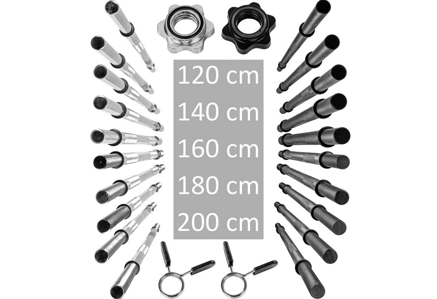 MOVIT Langhantelstange Movit® Profi Langhantelstange, 30mm STANDARDNORM, Stahl, (Langhantel, 180-tlg), verchromt o. schwarz, Sternverschluss o. Federverschluss, Größenwahl von MOVIT