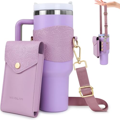 MOVOLIVI Stanley Becherhalter aus hochwertigem Leder mit abnehmbarer Handy-Tasche und verstellbarem Riemen, Tragetasche für Wasserflasche und Hülle, kompatibel mit Stanley Simple Modern 1,2 l Becher MOVOLIVI Stanley Becherhalter aus hochwertigem Leder mit abnehmbarer Handy-Tasche und verstellbarem Riemen, Tragetasche für Wasserflasche und Hülle, kompatibel mit Stanley Simple Modern 1,2 l Becher von MOVOLIVI