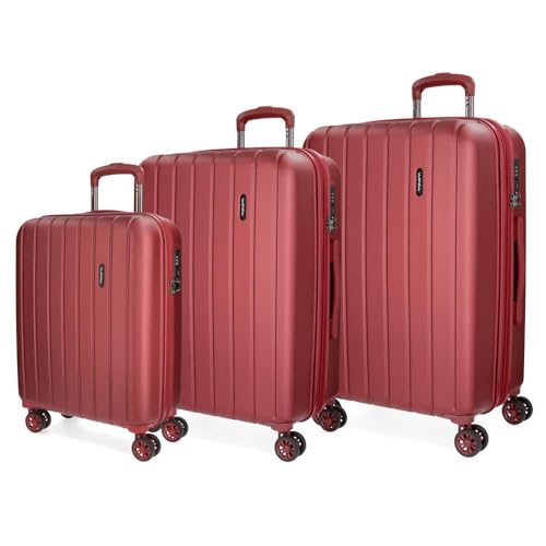 Movom Wood Kofferset rot 55/65/75 cm starr ABS Verschluss TSA 217L 11,3 kg 4 Doppelrollen Gepäck Hand, rot, Talla única, Koffer Set von MOVOM