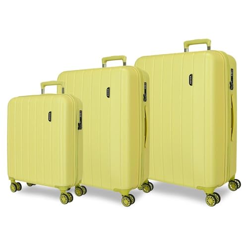 Movom Wood Kabinenkoffer, mittelgroß, groß und Sets, Harter ABS-Kunststoff, TSA-Verschluss, 4 Doppelrollen, ausziehbar, Handgepäck von Joumma Bags, gelb, Set mit 3 Koffern Movom Wood Kabinenkoffer, mittelgroß, groß und Sets, Harter ABS-Kunststoff, TSA-Verschluss, 4 Doppelrollen, ausziehbar, Handgepäck von Joumma Bags, gelb, Set mit 3 Koffern von MOVOM