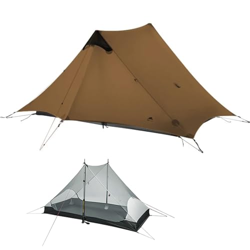 MOXIHIKE 3FULGEAR Lanshan 2 Zelt 2 Personen Ultraleichtes Campingzelt, 3/4 Saison Professionelles 15D Silnylon Stangenloses Zelt für Camping, Klettern, Wandern (Khaki 3 Jahreszeiten) von MOXIHIKE