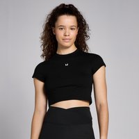 MP Damen Basics Körperbetontes Kurzarm-Crop-T-Shirt – Schwarz - L von MP