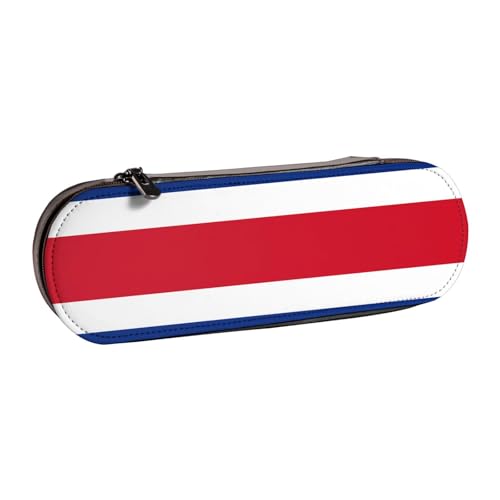 Federmäppchen aus Leder, Motiv: Flagge von Costa Rica, mit Reißverschluss, Make-up-Tasche, Reise-Federmäppchen, Schwarz , Einheitsgröße von MQGMZ