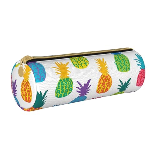 Federmäppchen aus Leder mit Regenbogen-Ananas-Druck, niedliches Federmäppchen für Erwachsene, Make-up-Tasche für Geldbörse, Federmäppchen von MQGMZ