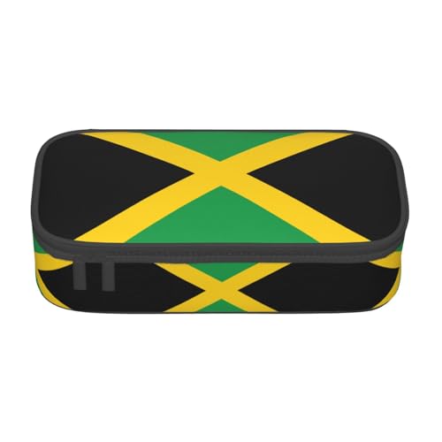 MQGMZ Federmäppchen mit Flagge von Jamaika, Unisex, Reißverschluss, großes Fassungsvermögen, Stifteetui, Bürobedarf, 21,6 x 9,4 x 5,1 cm, Schwarz, One Size, Europäischer und amerikanischer Stil von MQGMZ